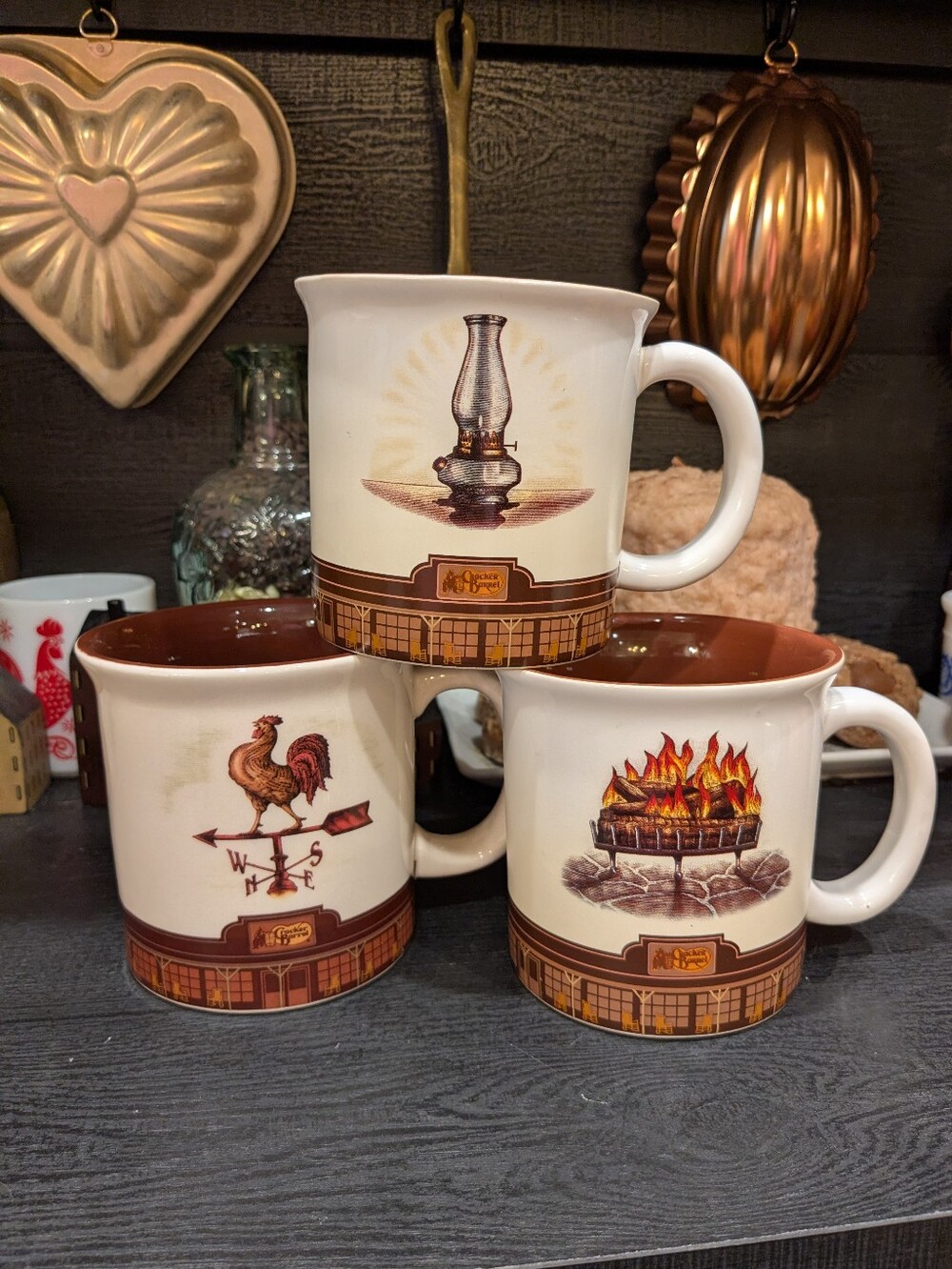 Cracker Barrel Country Rustic Kitchen Mugs (Set of 3) Approx 16 Ounce